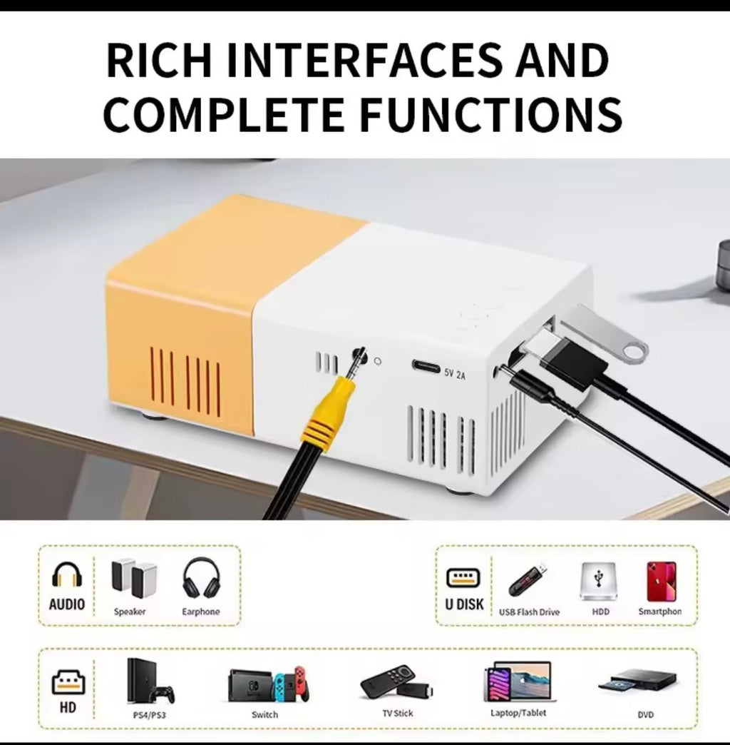 Mini Projecteur Portable LED HD – Compatible iPhone & Android avec Télécommande et Recharge USB
