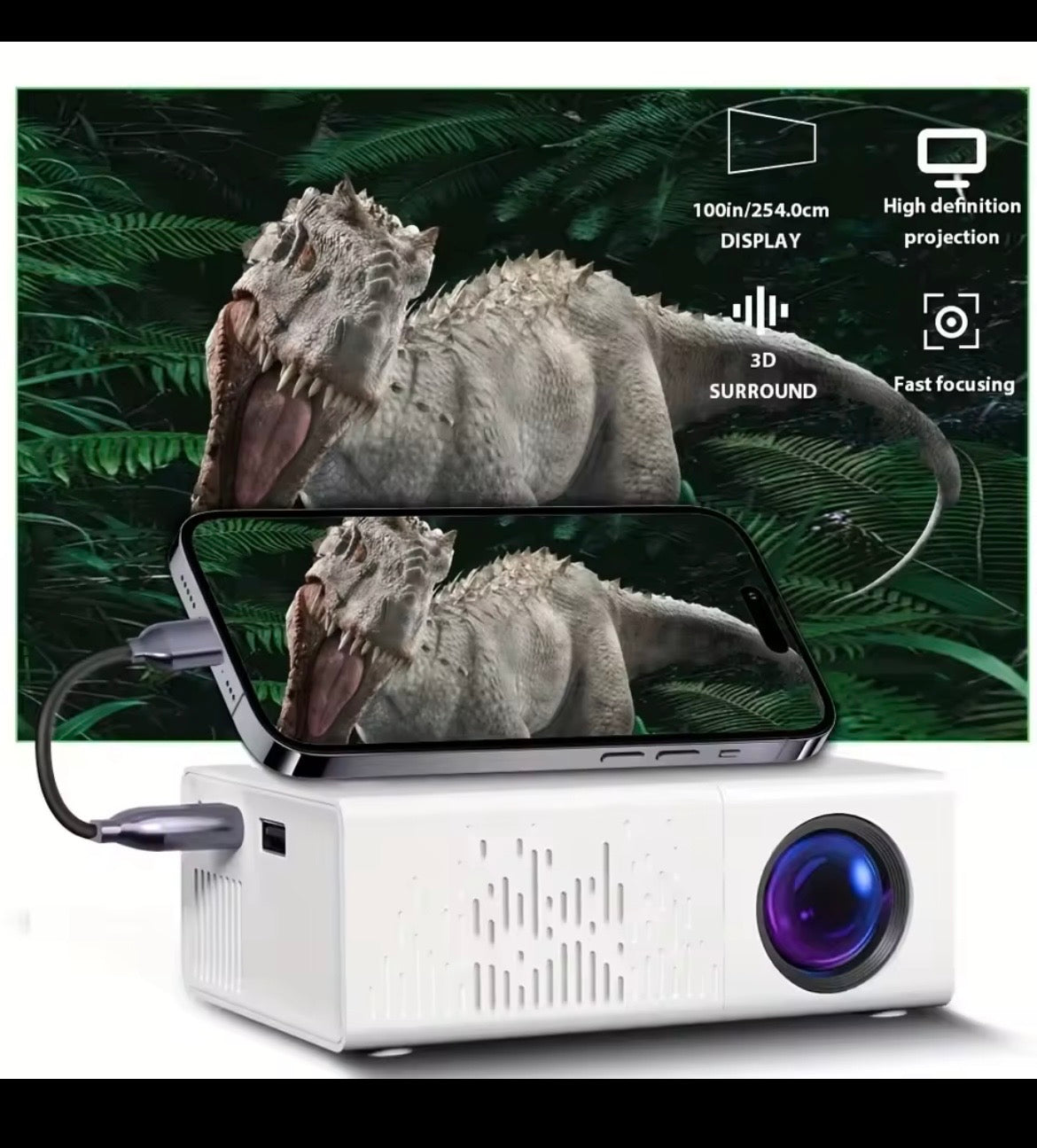 Mini Projecteur Portable LED HD – Compatible iPhone & Android avec Télécommande et Recharge USB